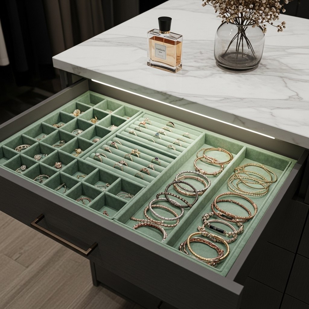16 Walk-In Closet Ideas That Turn Getting Dressed Into the Best Part of Your Day Built-In Jewelry Drawers With Velvet Lining