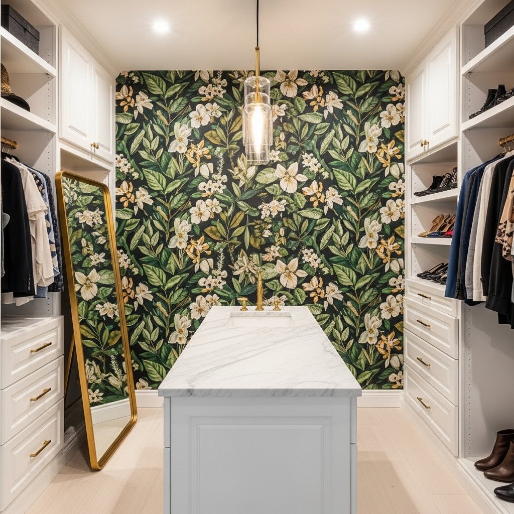 16 Walk-In Closet Ideas That Turn Getting Dressed Into the Best Part of Your Day Wallpaper or Paint on a Closet Feature Wall