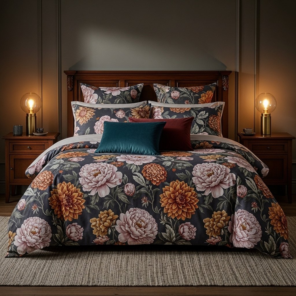 18 Floral Bedding Ideas That Will Make You Never Want to Leave Your Bed Moody Dark Botanical Print