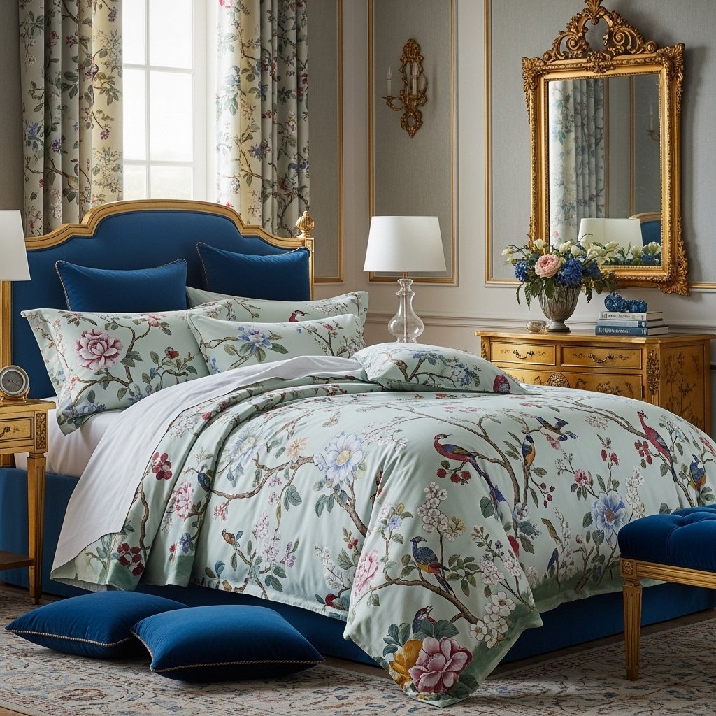 18 Floral Bedding Ideas That Will Make You Never Want to Leave Your Bed Vintage Chinoiserie Floral Pattern