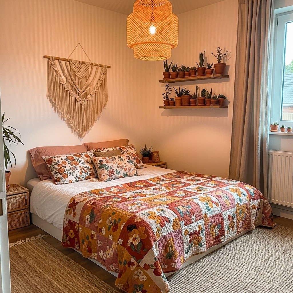 18 Floral Bedding Ideas That Will Make You Never Want to Leave Your Bed Bohemian Wildflower Patchwork Quilt