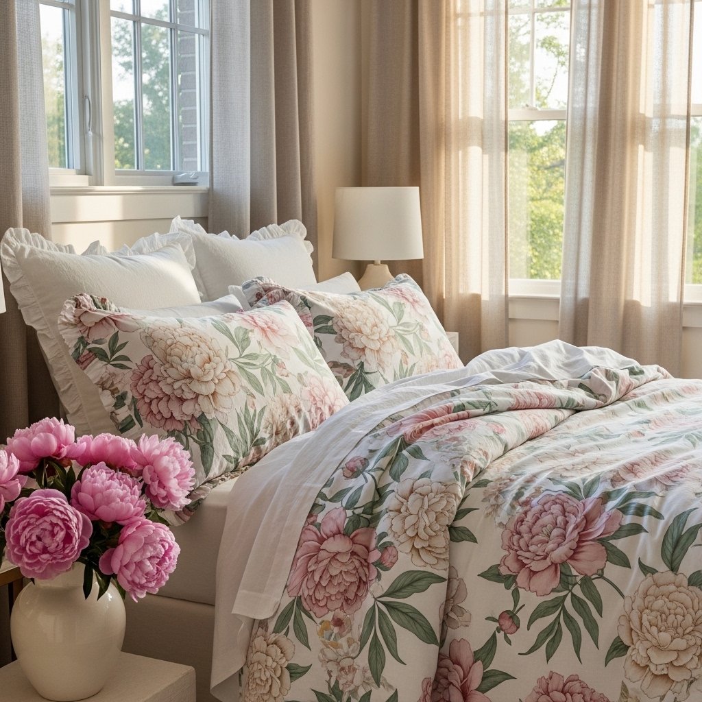 18 Floral Bedding Ideas That Will Make You Never Want to Leave Your Bed Romantic Peony Garden in Dusty Pink and Sage