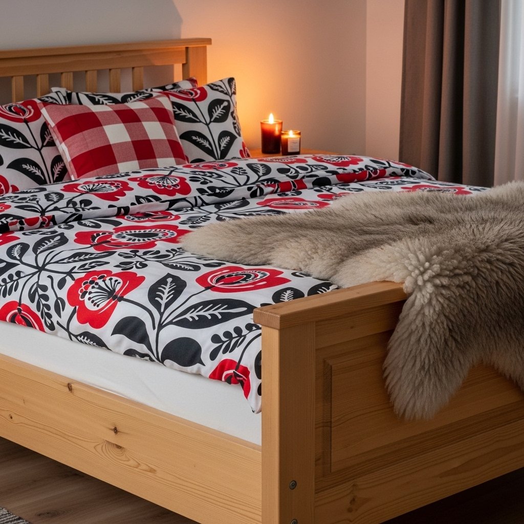 18 Floral Bedding Ideas That Will Make You Never Want to Leave Your Bed Scandinavian Folk Floral in Red and White