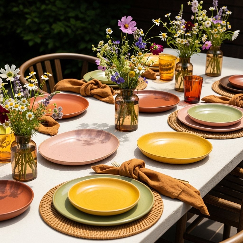 Mismatched Summer-Toned Ceramic Tableware