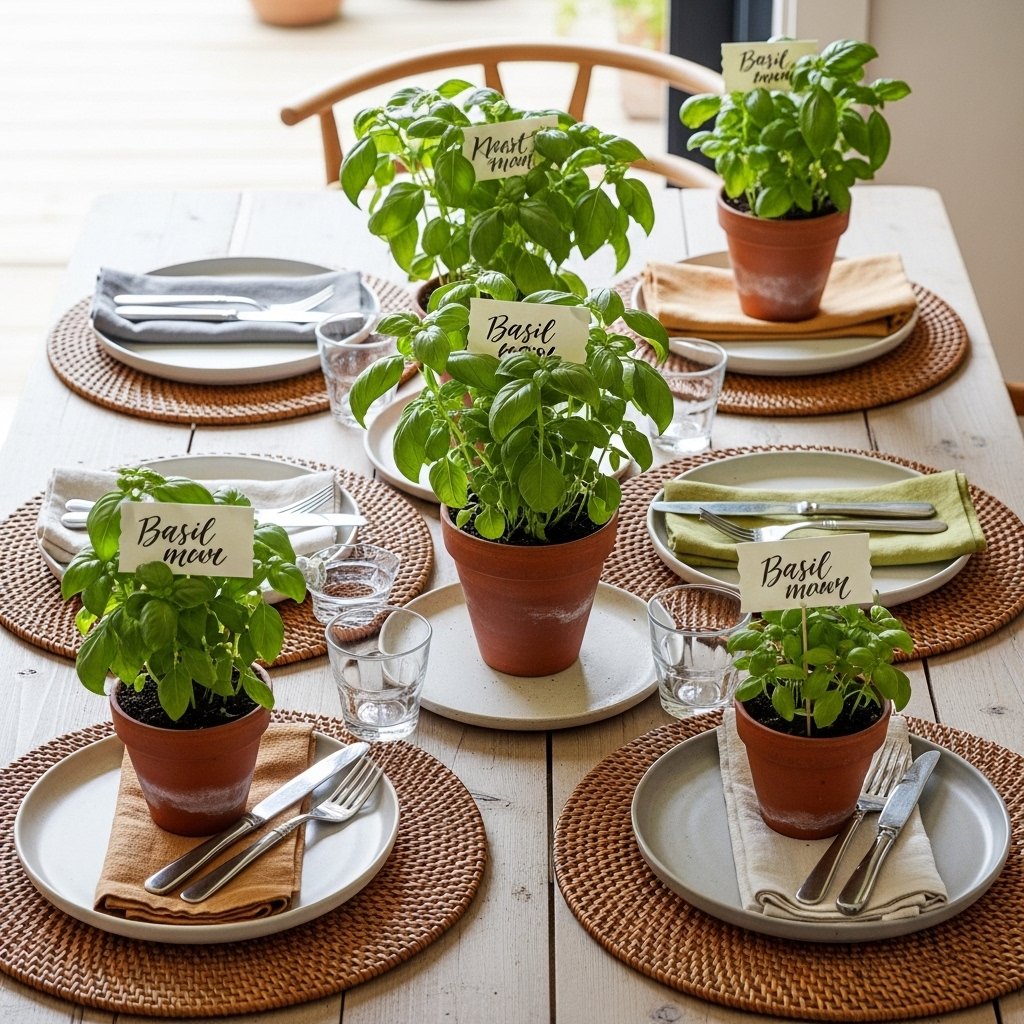 Fresh Herbs in Small Pots at Each Place Setting
