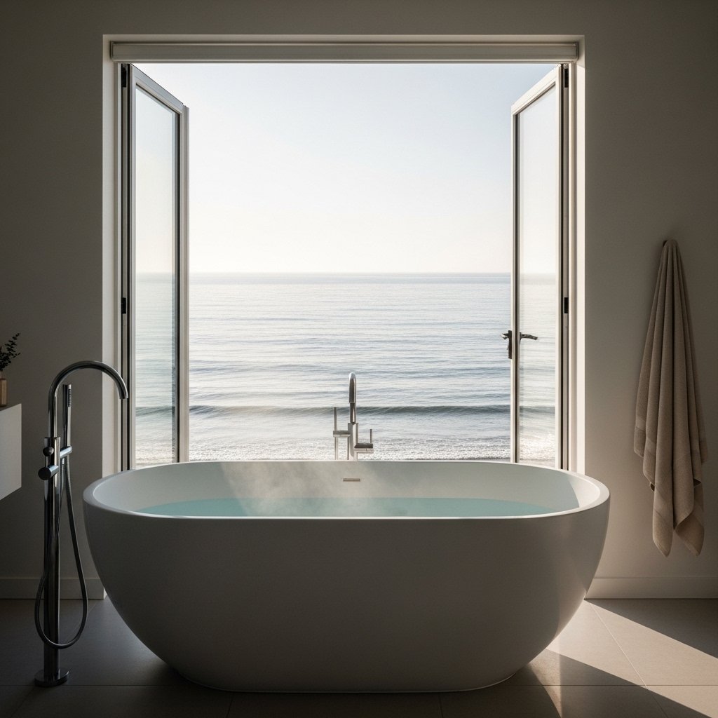 A Freestanding Bathtub With a Sea View