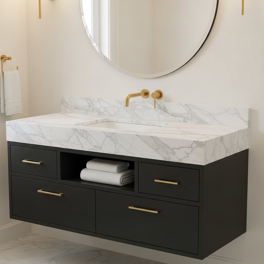 Black Vanity With Marble Counter