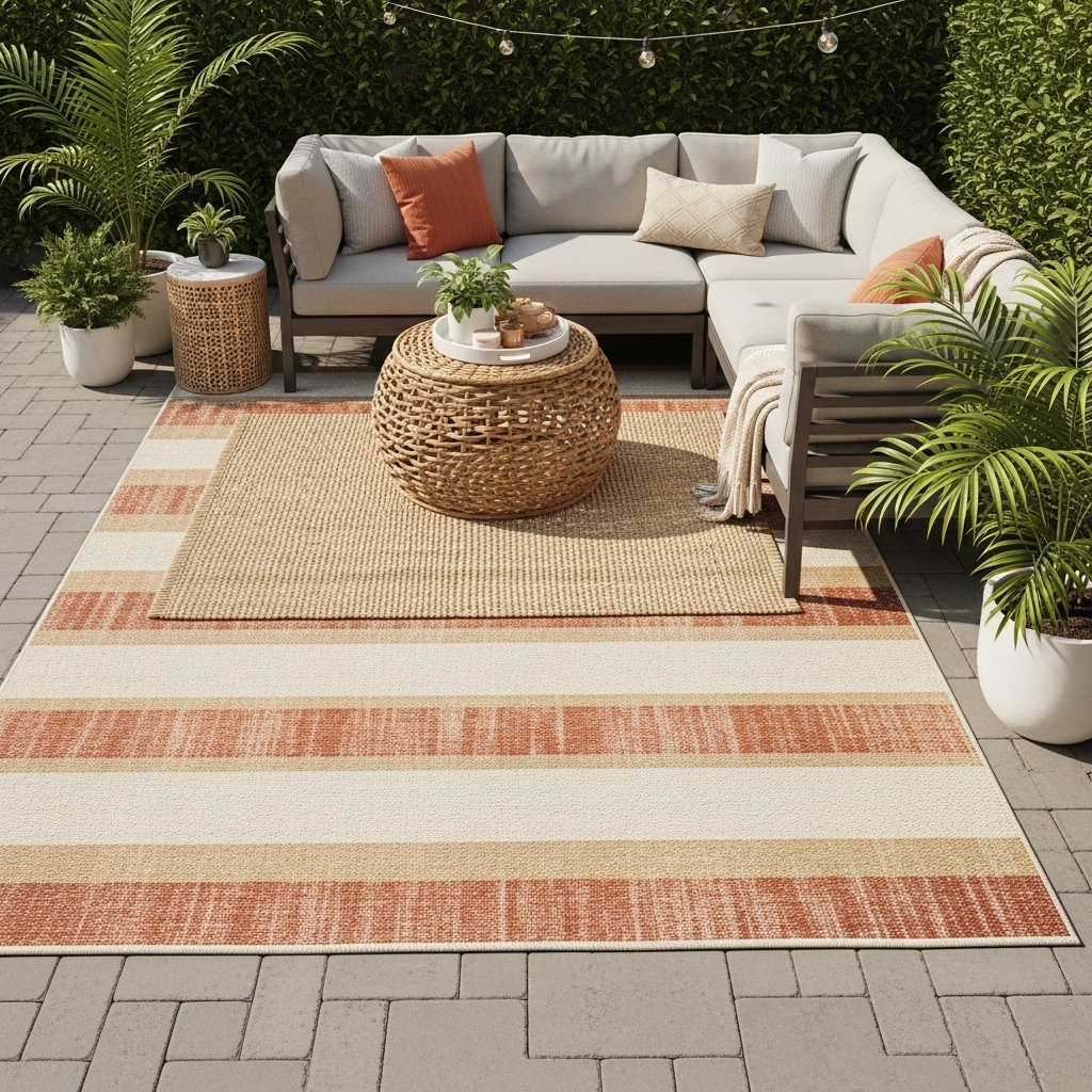 16 Summer Backyard Decor Ideas That Turn Your Outdoor Space Into the Place Everyone Wants to Be Layered Outdoor Rugs Under the Seating Area
