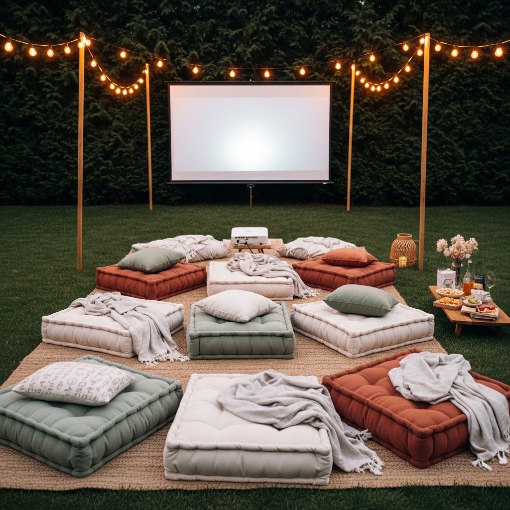 16 Summer Backyard Decor Ideas That Turn Your Outdoor Space Into the Place Everyone Wants to Be An Outdoor Movie or Screen Area